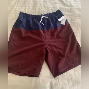 Navy and burgundy swim trunk